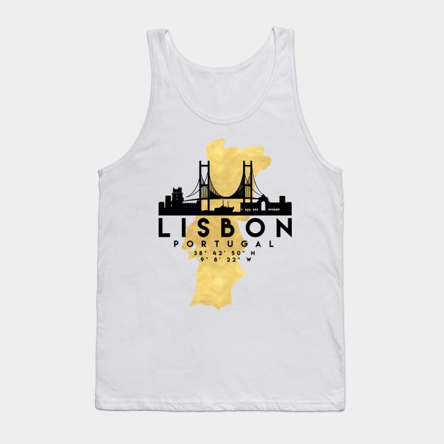 Lisbon Portugal Skyline Map Art Tank Top by deificusArt